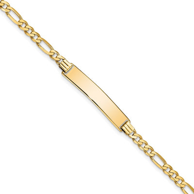 14K Polished Solid Chain/Solid Plate Flat Figaro Link 32.5x6.2mm Plate ID Bracelet