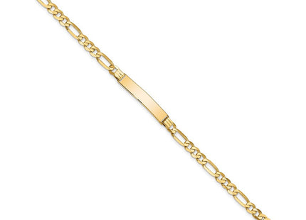 14k Polished Solid Chain/Solid Plate Flat Figaro Link 27.5x5. Plate ID Bracelet (Style LID76-7)