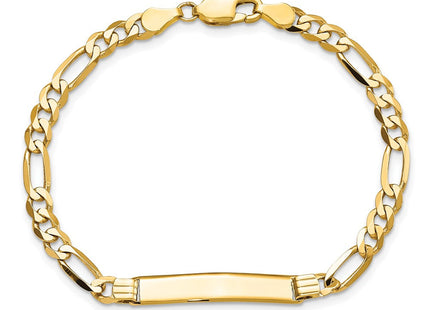 14k Polished Solid Chain/Solid Plate Flat Figaro Link 27.5x5. Plate ID Bracelet (Style LID76-7)