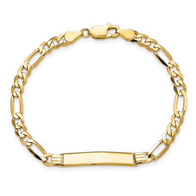 14K Polished Solid Chain/Solid Plate Flat Figaro Link 27.5x5.5mm Plate ID Bracelet