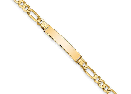 14k Polished Solid Chain/Solid Plate Flat Figaro Link 27.5x5. Plate ID Bracelet (Style LID76-7)