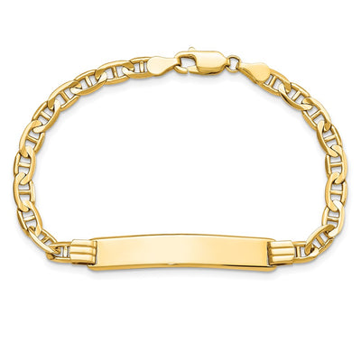 14K Polished Solid Chain/Solid Plate Anchor Link Plate ID Bracelet