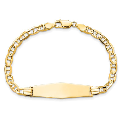 14K Polished Solid Chain/Solid Plate Anchor Link Soft Diamond Shape 33x9.8mm Plate ID Bracelet, 7 x 9.8mm