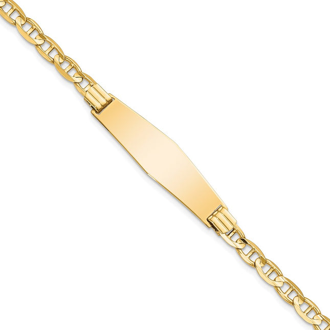 14k Polished Solid Chain/Solid Plate Anchor Link Soft Diamond Shape 33x9. Plate ID Bracelet, 7 x 9.8mm
