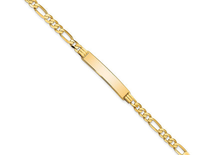 14k Polished Solid Chain/Solid Plate Flat Figaro Link 33. Plate ID Bracelet (Style LID78-7)