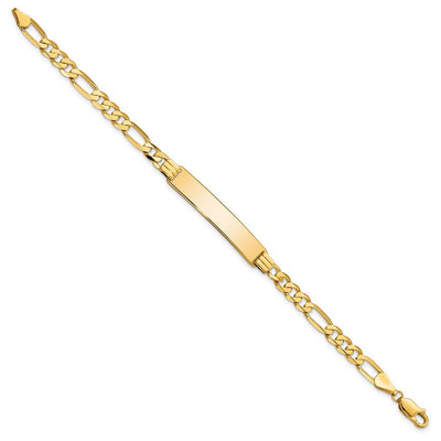 14K Polished Solid Chain/Solid Plate Flat Figaro Link Plate ID Bracelet