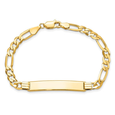 14K Polished Solid Chain/Solid Plate Flat Figaro Link Plate ID Bracelet