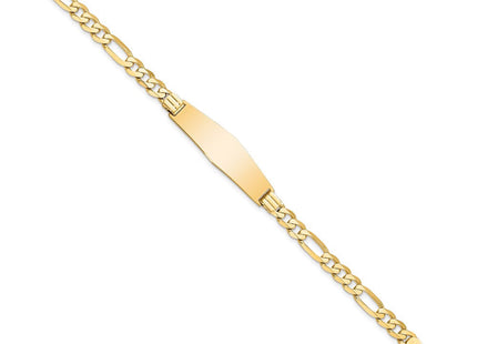 14k Polished Solid Chain/Solid Plate Flat Figaro Link Soft Diamond Shape Plate ID Bracelet (Style LID78C-7)