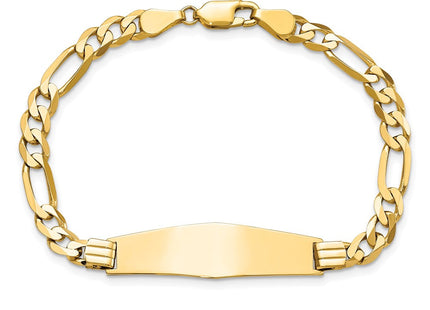 14k Polished Solid Chain/Solid Plate Flat Figaro Link Soft Diamond Shape Plate ID Bracelet (Style LID78C-7)