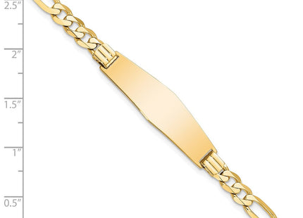 14k Polished Solid Chain/Solid Plate Flat Figaro Link Soft Diamond Shape Plate ID Bracelet (Style LID78C-7)
