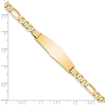14K Polished Solid Chain/Solid Plate Flat Figaro Link Soft Diamond Shape Plate ID Bracelet
