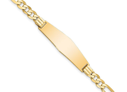 14k Polished Solid Chain/Solid Plate Flat Figaro Link Soft Diamond Shape Plate ID Bracelet (Style LID78C-7)