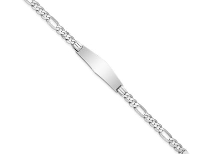 14k White Gold Polished Solid Chain/Solid Plate Figaro Link Soft Diamond Shape Plate ID Bracelet (Style LID78CW-7)