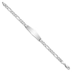 14K White Gold Polished Solid Chain/Solid Plate Figaro Link Soft Diamond Shape Plate ID Bracelet, 7 x 9mm view