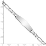 14K White Gold Polished Solid Chain/Solid Plate Figaro Link Soft Diamond Shape Plate ID Bracelet, 7 x 9mm view