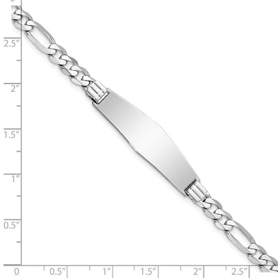 14K White Gold Polished Solid Chain/Solid Plate Figaro Link Soft Diamond Shape Plate ID Bracelet, 7 x 9mm