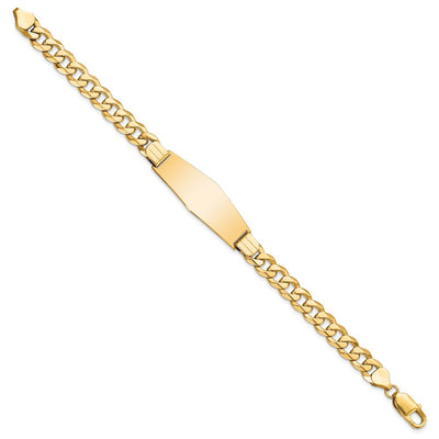 14K Polished Solid Chain/Solid Plate Flat Curb Link Soft Diamond Shape Plate ID Bracelet