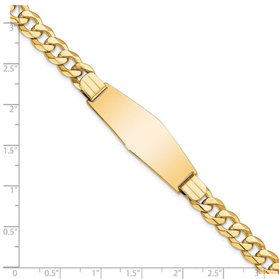 14K Polished Solid Chain/Solid Plate Flat Curb Link Soft Diamond Shape Plate ID Bracelet