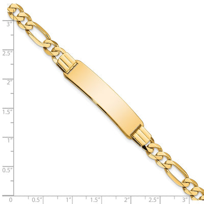 14K Polished Solid Chain/Solid Plate Flat Figaro Link Plate ID Bracelet
