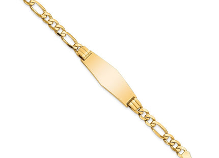 14k Polished Solid Chain/Solid Plate Flat Figaro Link Soft Diamond Shape 37x13. Plate ID Bracelet (Style LID81C-7)
