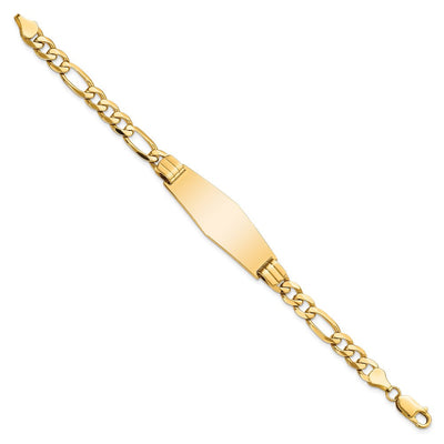 14K Polished Solid Chain/Solid Plate Flat Figaro Link Soft Diamond Shape 37x13.5mm Plate ID Bracelet