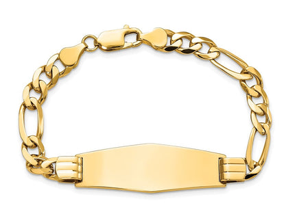 14k Polished Solid Chain/Solid Plate Flat Figaro Link Soft Diamond Shape 37x13. Plate ID Bracelet (Style LID81C-7)