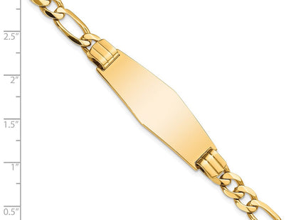 14k Polished Solid Chain/Solid Plate Flat Figaro Link Soft Diamond Shape 37x13. Plate ID Bracelet (Style LID81C-7)