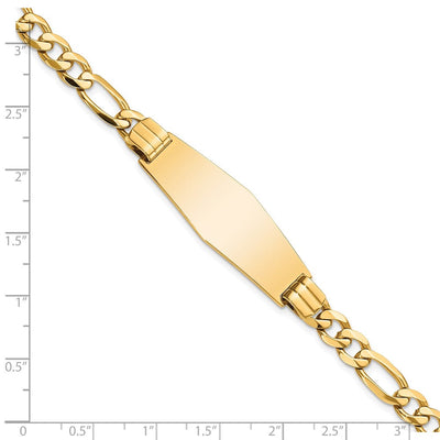 14K Polished Solid Chain/Solid Plate Flat Figaro Link Soft Diamond Shape 37x13.5mm Plate ID Bracelet