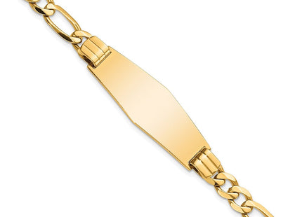 14k Polished Solid Chain/Solid Plate Flat Figaro Link Soft Diamond Shape 37x13. Plate ID Bracelet (Style LID81C-7)