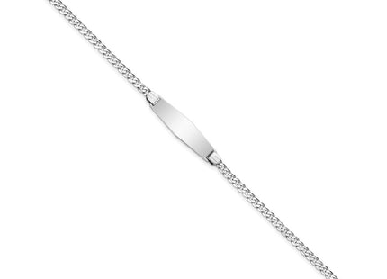 14k White Gold Polished Solid Chain/Solid Plate Flat Curb Link Soft Diamond Shape 24.5x7. Plate ID Bracelet (Style LID83CW-7)