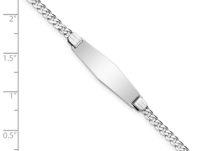 14k White Gold Polished Solid Chain/Solid Plate Flat Curb Link Soft Diamond Shape 24.5x7. Plate ID Bracelet (Style LID83CW-7)