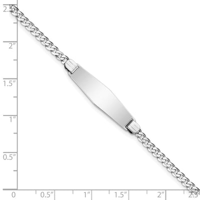 14K White Gold Polished Solid Chain/Solid Plate Flat Curb Link Soft Diamond Shape 24.5x7.5mm Plate ID Bracelet