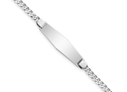 14k White Gold Polished Solid Chain/Solid Plate Flat Curb Link Soft Diamond Shape 24.5x7. Plate ID Bracelet (Style LID83CW-7)