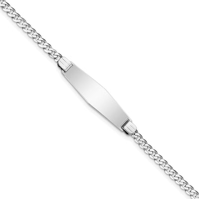 14K White Gold Polished Solid Chain/Solid Plate Flat Curb Link Soft Diamond Shape 24.5x7.5mm Plate ID Bracelet