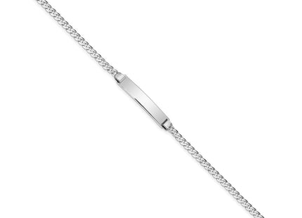 14k White Gold Polished Solid Chain/Solid Plate Flat Curb Link 25.5x4. Plate ID Bracelet (Style LID83W-7)