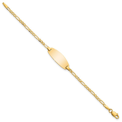 14K Polished Solid Chain/Solid Plate Figaro Link Oval 18.5x7.5mm Plate Baby/Child ID Bracelet
