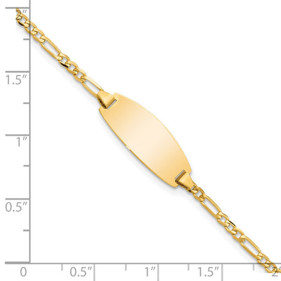 14K Polished Solid Chain/Solid Plate Figaro Link Oval 18.5x7.5mm Plate Baby/Child ID Bracelet