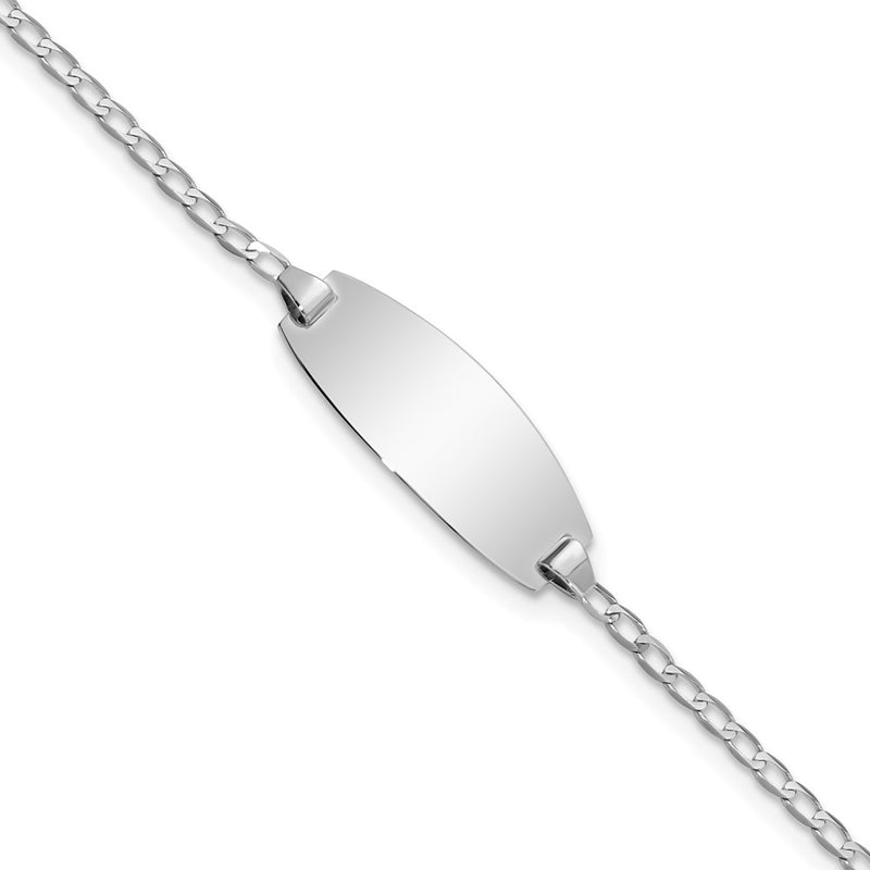 14K white gold curb link oval ID bracelet