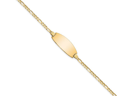 14k Polished Solid Chain/Solid Plate Figaro Link Oval 24x10. Plate ID Bracelet (Style LID87-7)