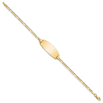 14K Polished Solid Chain/Solid Plate Figaro Link Oval 24x10.5mm Plate ID Bracelet