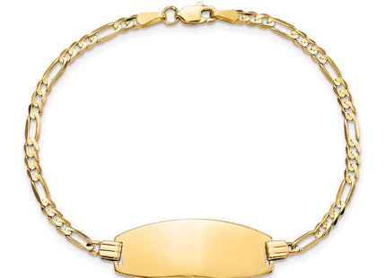 14k Polished Solid Chain/Solid Plate Figaro Link Oval 24x10. Plate ID Bracelet (Style LID87-7)