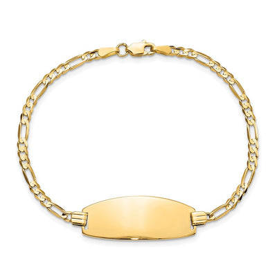14K Polished Solid Chain/Solid Plate Figaro Link Oval 24x10.5mm Plate ID Bracelet
