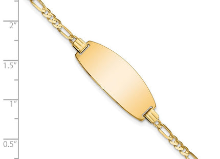 14k Polished Solid Chain/Solid Plate Figaro Link Oval 24x10. Plate ID Bracelet (Style LID87-7)