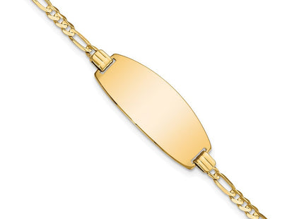14k Polished Solid Chain/Solid Plate Figaro Link Oval 24x10. Plate ID Bracelet (Style LID87-7)