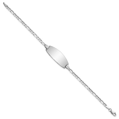 14K White Gold Polished Solid Chain/Solid Plate Figaro Link Oval 24x10.5mm Plate ID Bracelet