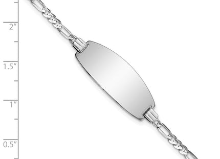 14k White Gold Polished Solid Chain/Solid Plate Figaro Link Oval 24x10. Plate ID Bracelet (Style LID87W-7)