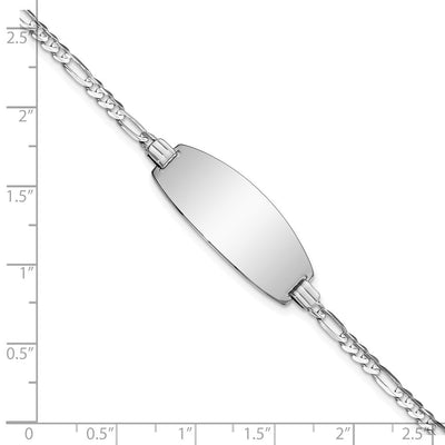 14K White Gold Polished Solid Chain/Solid Plate Figaro Link Oval 24x10.5mm Plate ID Bracelet