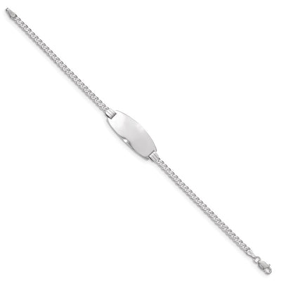 14K White Gold Polished Solid Chain/Solid Plate Curb Link Oval 24x10.5mm Plate ID Bracelet