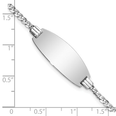 14K White Gold Polished Solid Chain/Solid Plate Curb Link Oval 24x10.5mm Plate ID Bracelet