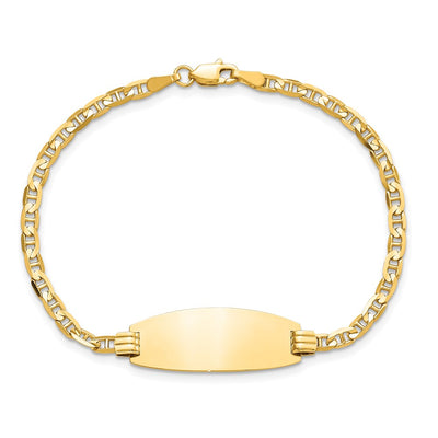 14K Polished Solid Chain/Solid Plate Anchor Link Oval 24x10.5mm Plate ID Bracelet